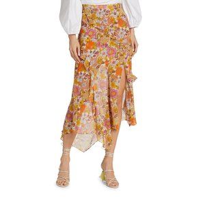 Veronica Beard Eleonora Floral Silk Midi-Skirt